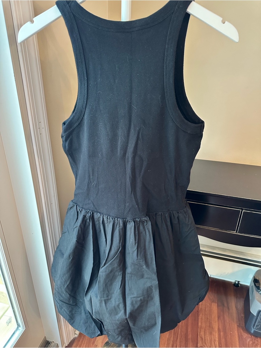 GAP Black Ribbed Tank Dress with Bubble Hem Skirt Sz L